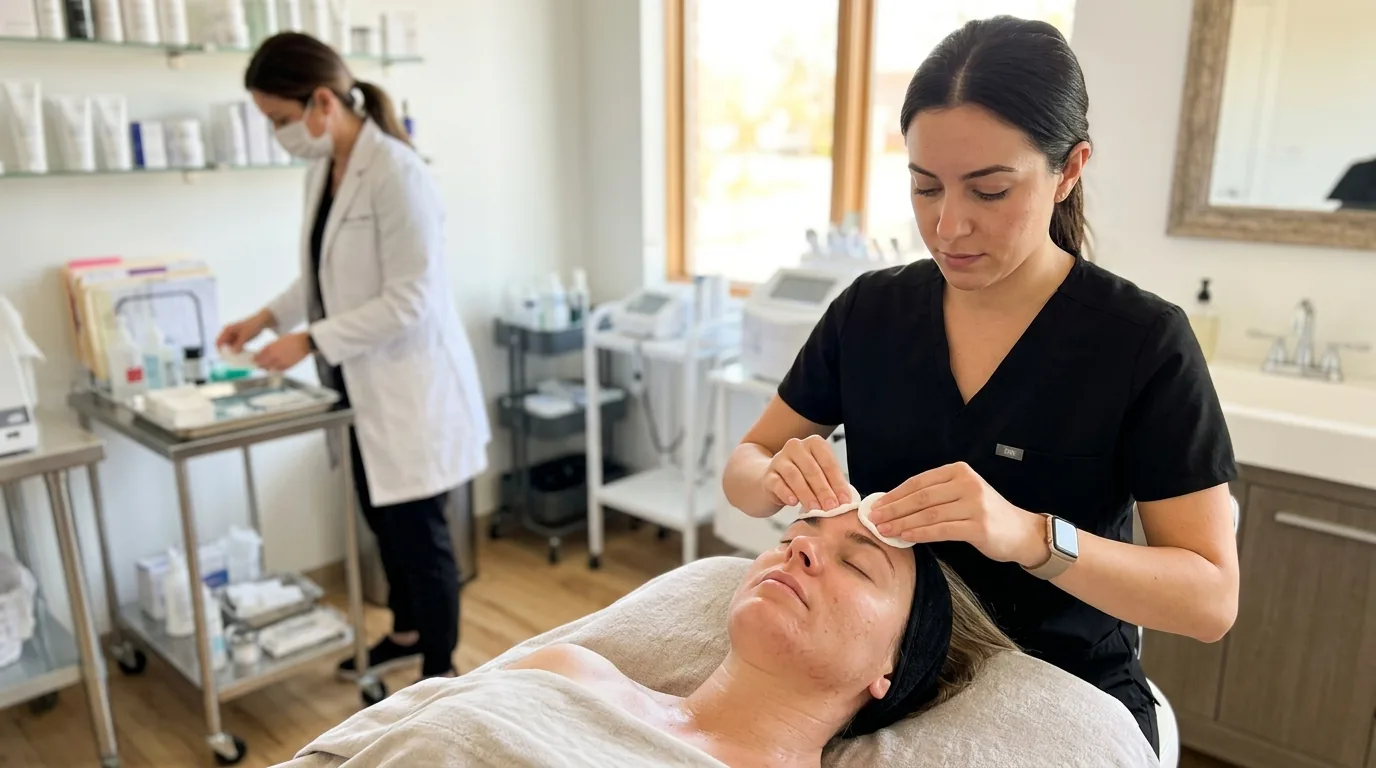Enhance.work - Blog - who can inject botox - esthetician doing skin prep and aftercare beside a nurse practitioner's treatment tray