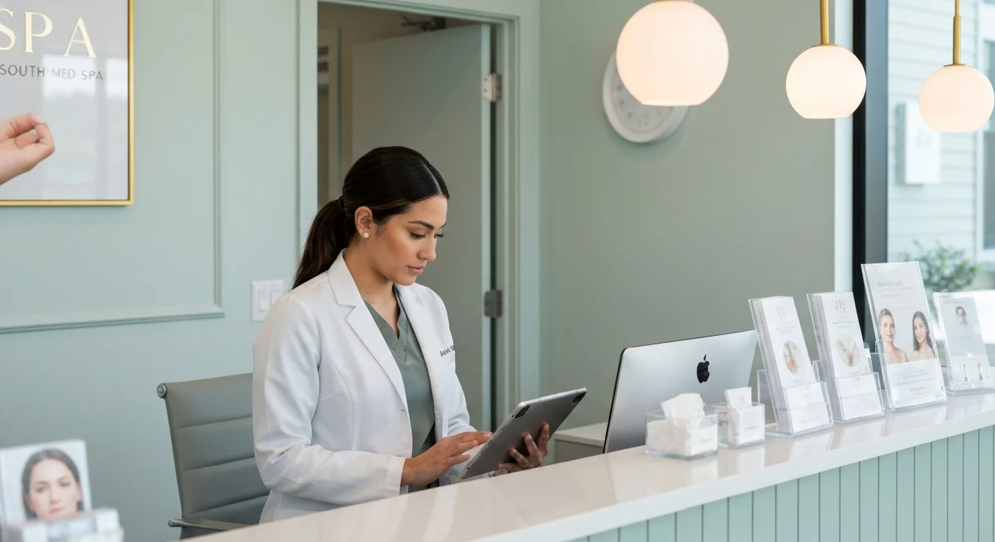 Medical esthetician reviewing treatment schedule at South Florida clinic