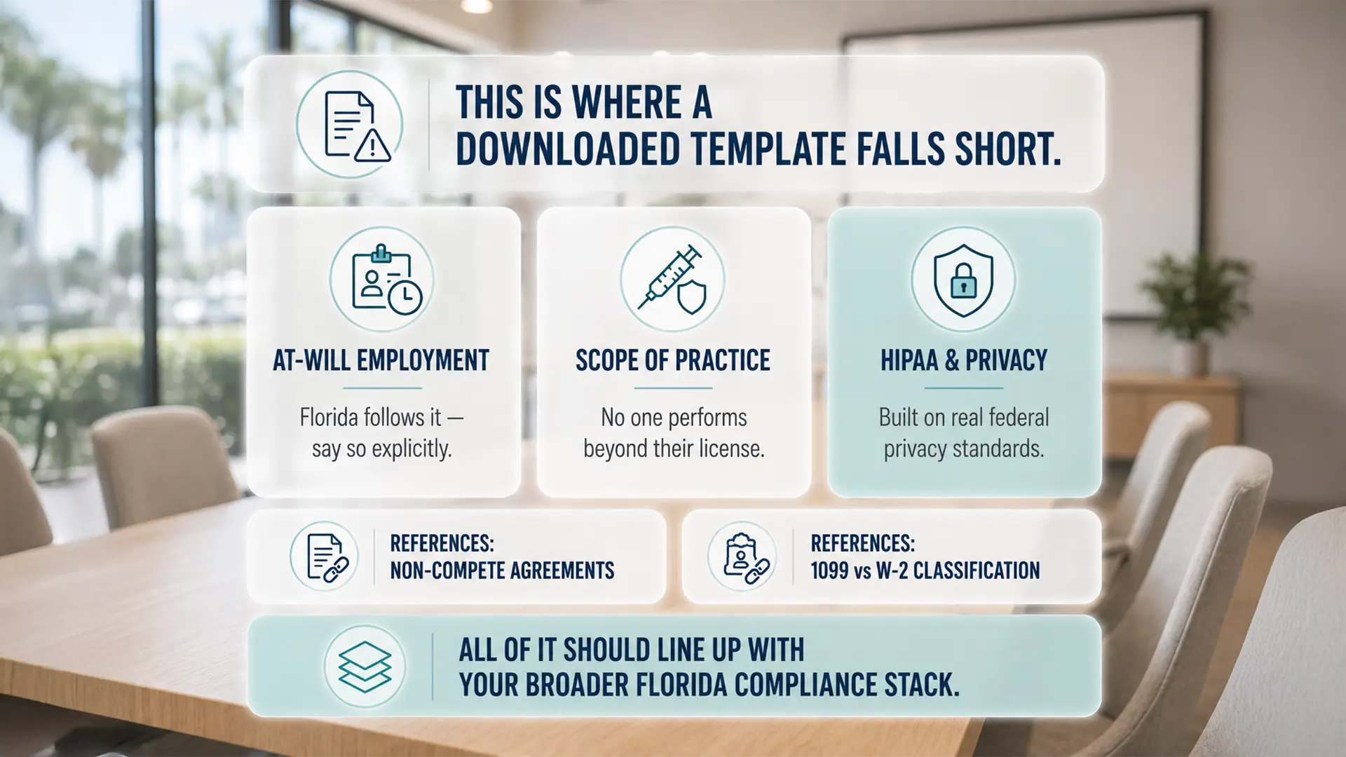 Enhance.work - Blog - med spa employee handbook florida - the three Florida specific handbook sections a downloaded template misses, at-will employment, scope of practice and HIPAA privacy