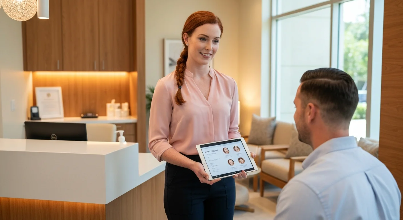 Enhance.work - Blog - Nurse Practitioner Injector Florida - NP in patient consultation at South Florida med spa reception