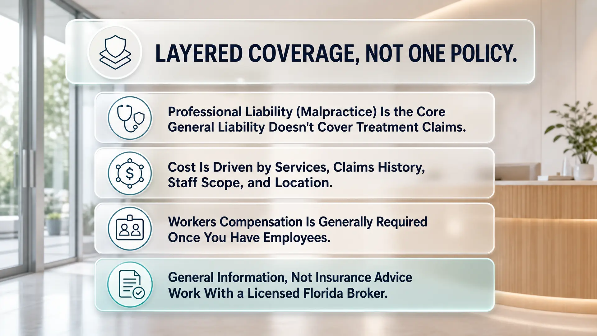 Enhance.work - Blog - med spa insurance florida - explanation that med spa insurance is layered coverage rather than one policy, with professional liability at the core