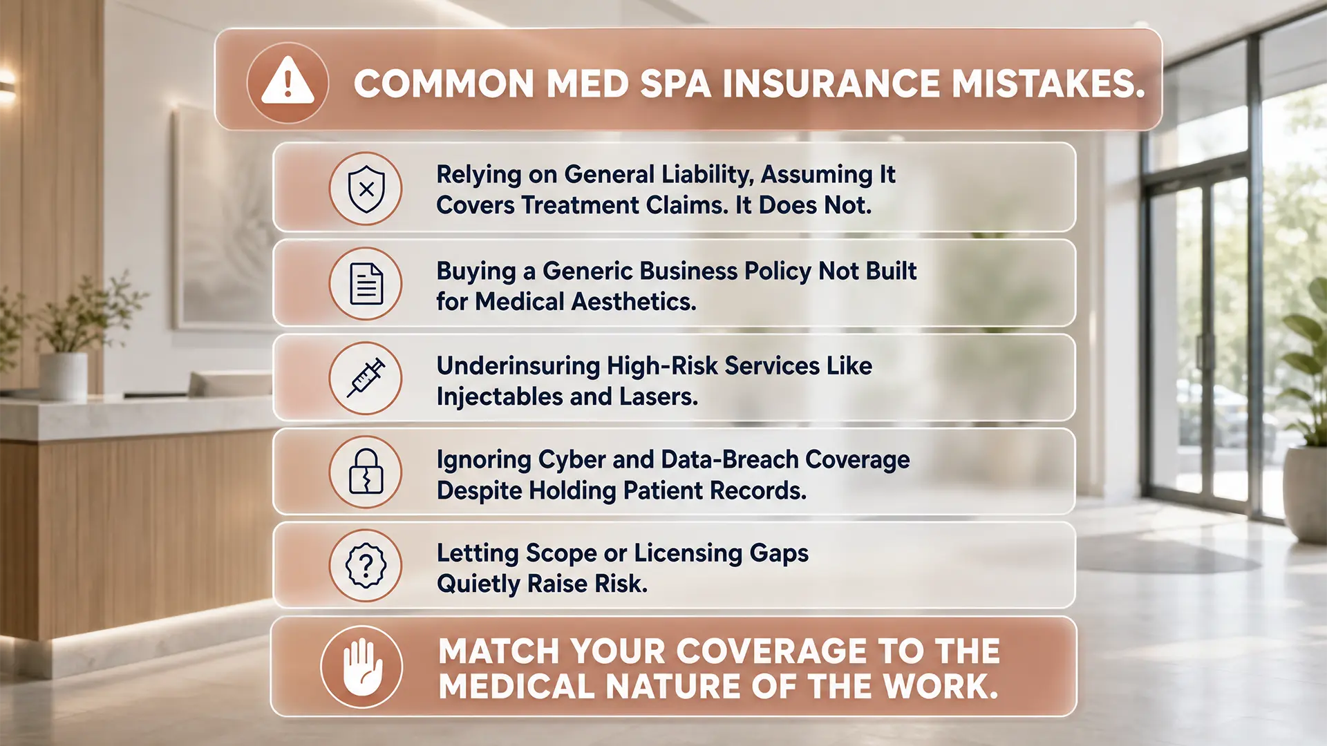 Enhance.work - Blog - med spa insurance florida - common med spa insurance mistakes, from assuming general liability covers treatment claims through to underinsuring injectables and lasers