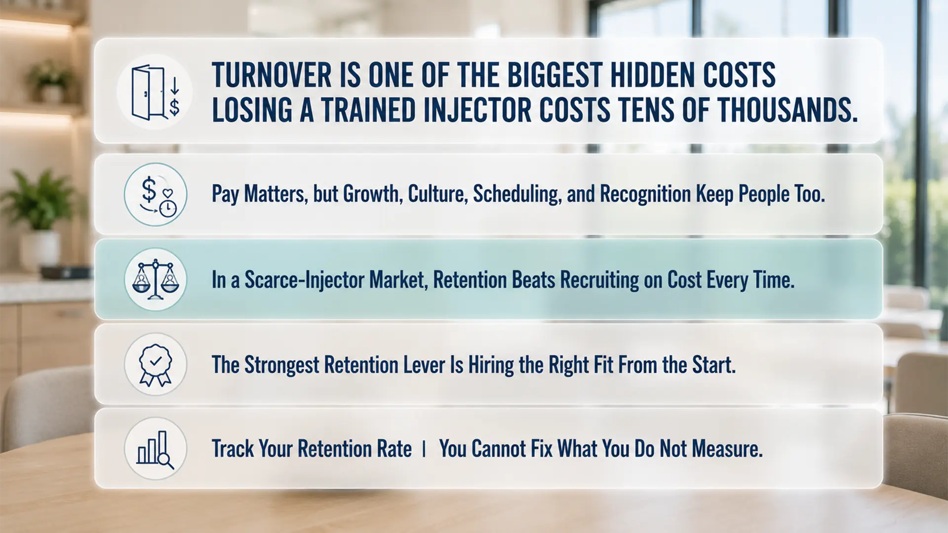 Enhance.work - Blog - how to reduce med spa turnover florida - summary of why med spa turnover is one of the biggest hidden costs, with retention beating recruiting in a scarce injector market