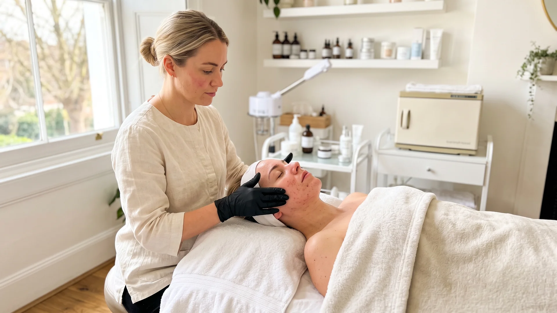 Enhance.work - Blog - esthetician vs aesthetic nurse - esthetician performing a facial treatment on a client