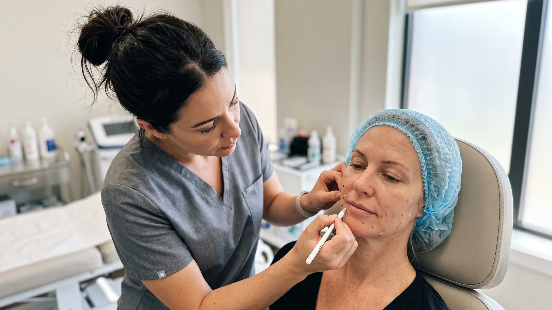 Enhance.work - Blog - esthetician vs aesthetic nurse - aesthetic nurse marking injection points on a patient before treatment