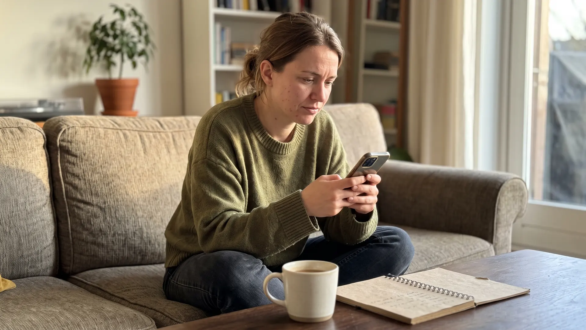 Enhance.work - Blog - aesthetic job boards and recruiters - woman reviewing aesthetic job listings on her phone at home