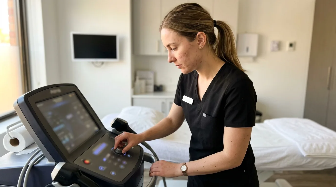 Enhance.work - Blog - body contouring training - laser technician adjusting settings on a body contouring console